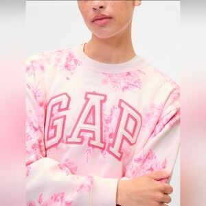 NWT Gap Logo Sweatshirt Floral Print | Pastel Pink Crewneck | Size Medium